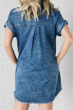 Load image into Gallery viewer, Raw Hem Pocketed Cap Sleeve Denim Dress
