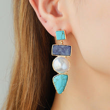 Load image into Gallery viewer, Geometric Imitation Gemstone Alloy Earrings
