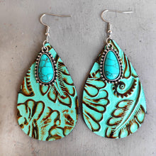 Load image into Gallery viewer, Artificial Turquoise Teardrop Earrings
