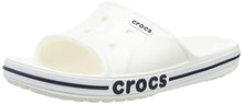 Load image into Gallery viewer, Crocs Unisex Bayaband Slides | Slide Sandals, White/Navy, 4 Men/6 Women
