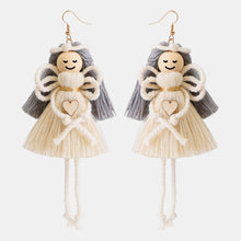 Load image into Gallery viewer, Wood Cotton Cord Brass Angel Dangle Earrings
