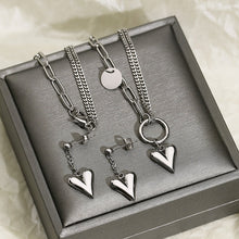 Load image into Gallery viewer, Titanium Steel Heart Necklace and Drop Earrings Jewelry Set
