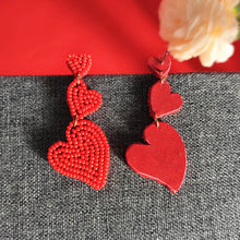 Load image into Gallery viewer, Bead Stainless Steel Heart Dangle Earrings
