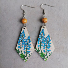 Load image into Gallery viewer, Floral Wooden Teardrop Earrings
