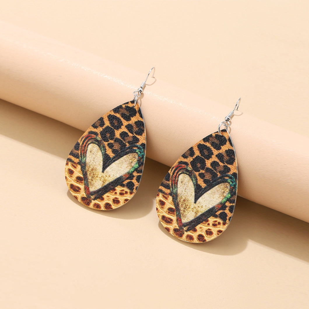 PU Leather Leopard Teardrop Earrings