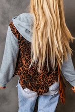 Load image into Gallery viewer, Leopard Distressed Drawstring Hooded Denim Jacket
