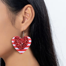 Load image into Gallery viewer, PU Leather Iron Hook Sequin Heart Earrings
