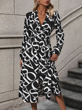 Load image into Gallery viewer, Printed V-Neck Long Sleeve Midi Dress
