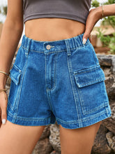 Load image into Gallery viewer, High Waist Denim Shorts with Pockets
