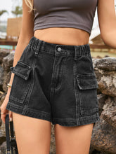 Load image into Gallery viewer, High Waist Denim Shorts with Pockets
