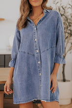 Load image into Gallery viewer, Collared Neck Flounce Sleeve Denim Mini Dress
