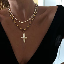 Load image into Gallery viewer, Freshwater Pearl Brass Cross Pendant Necklace
