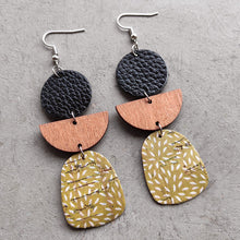 Load image into Gallery viewer, Leather &amp; Wood Drop Earrings
