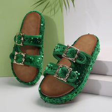 Load image into Gallery viewer, Sequin Trim Open Toe Sandals
