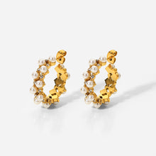 Load image into Gallery viewer, Pearl Rhinestone C-Hoop Earrings
