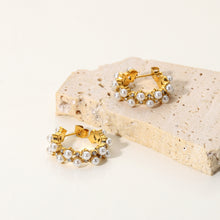 Load image into Gallery viewer, Pearl Rhinestone C-Hoop Earrings
