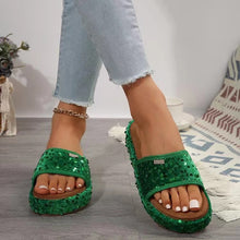 Load image into Gallery viewer, Sequin Trim Open Toe Sandals
