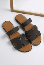 Load image into Gallery viewer, Black Cut Out H Shape Band PU Leather Slippers
