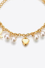 Load image into Gallery viewer, Heart Cross and Pearl Charm Stainless Steel Bracelet
