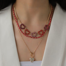 Load image into Gallery viewer, Heart Shape Rhinestone Triple-Layered Necklace
