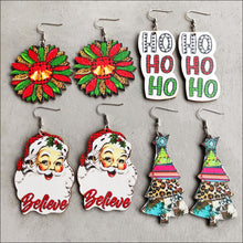 Load image into Gallery viewer, Christmas Themed Wood Dangle Earrings
