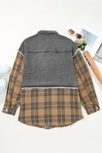 Load image into Gallery viewer, Plaid Raw Hem Button Up Denim Jacket
