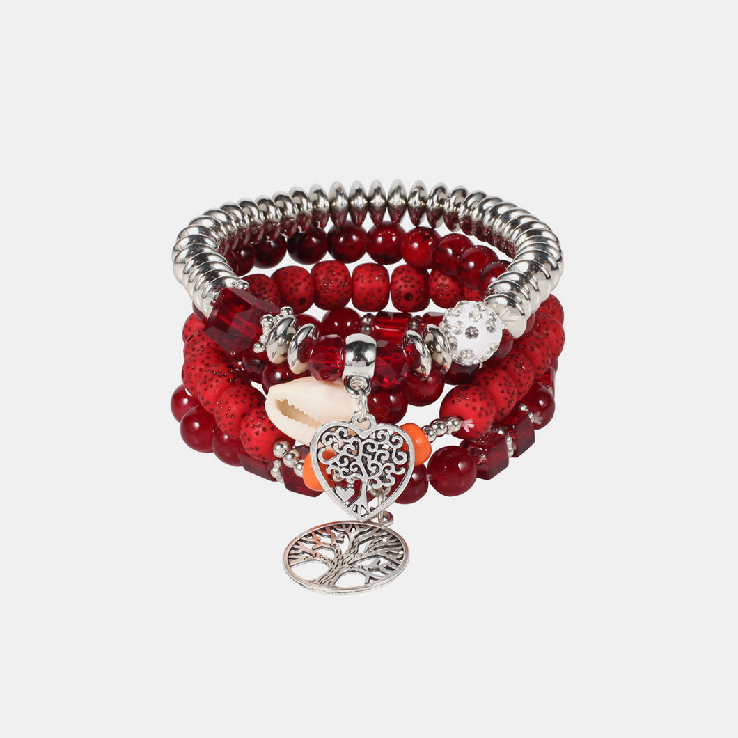 Silver-Plated Beaded Charm Bracelet