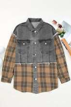 Load image into Gallery viewer, Plaid Raw Hem Button Up Denim Jacket
