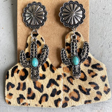 Load image into Gallery viewer, Turquoise Decor Cactus Alloy Earrings
