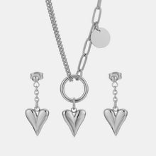 Load image into Gallery viewer, Titanium Steel Heart Necklace and Drop Earrings Jewelry Set
