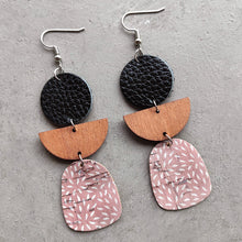 Load image into Gallery viewer, Leather &amp; Wood Drop Earrings
