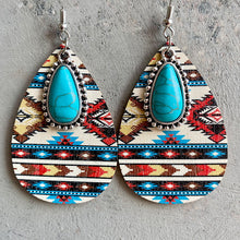 Load image into Gallery viewer, Turquoise Teardrop Shape Wooden Dangle Earrings
