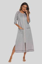 Load image into Gallery viewer, Zip Up Slit Round Neck Night Dress with Pockets
