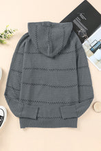 Load image into Gallery viewer, Zip-Up Raglan Sleeve Openwork Hooded Cardigan
