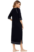 Load image into Gallery viewer, Zip Up Slit Round Neck Night Dress with Pockets
