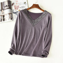 Load image into Gallery viewer, Lace Detail V-Neck Long Sleeve Lounge Top
