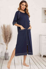 Load image into Gallery viewer, Zip Up Slit Round Neck Night Dress with Pockets
