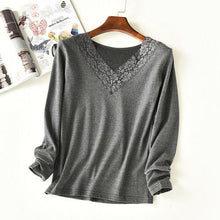 Load image into Gallery viewer, Lace Detail V-Neck Long Sleeve Lounge Top
