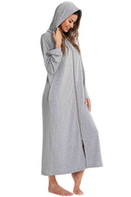 Load image into Gallery viewer, Zip Front Hooded Night Dress with Pockets
