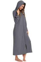 Load image into Gallery viewer, Zip Front Hooded Night Dress with Pockets
