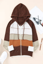 Load image into Gallery viewer, Zip-Up Raglan Sleeve Openwork Hooded Cardigan
