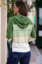 Load image into Gallery viewer, Zip-Up Raglan Sleeve Openwork Hooded Cardigan
