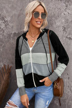 Load image into Gallery viewer, Zip-Up Raglan Sleeve Openwork Hooded Cardigan
