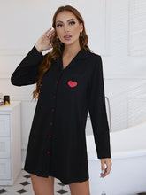 Load image into Gallery viewer, Heart Graphic Lapel Collar Long Sleeve Night Dress
