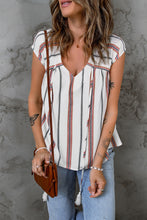 Load image into Gallery viewer, Striped V-Neck Tassel Tie Blouse
