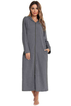 Load image into Gallery viewer, Zip Front Hooded Night Dress with Pockets
