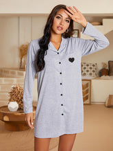 Load image into Gallery viewer, Heart Graphic Lapel Collar Long Sleeve Night Dress
