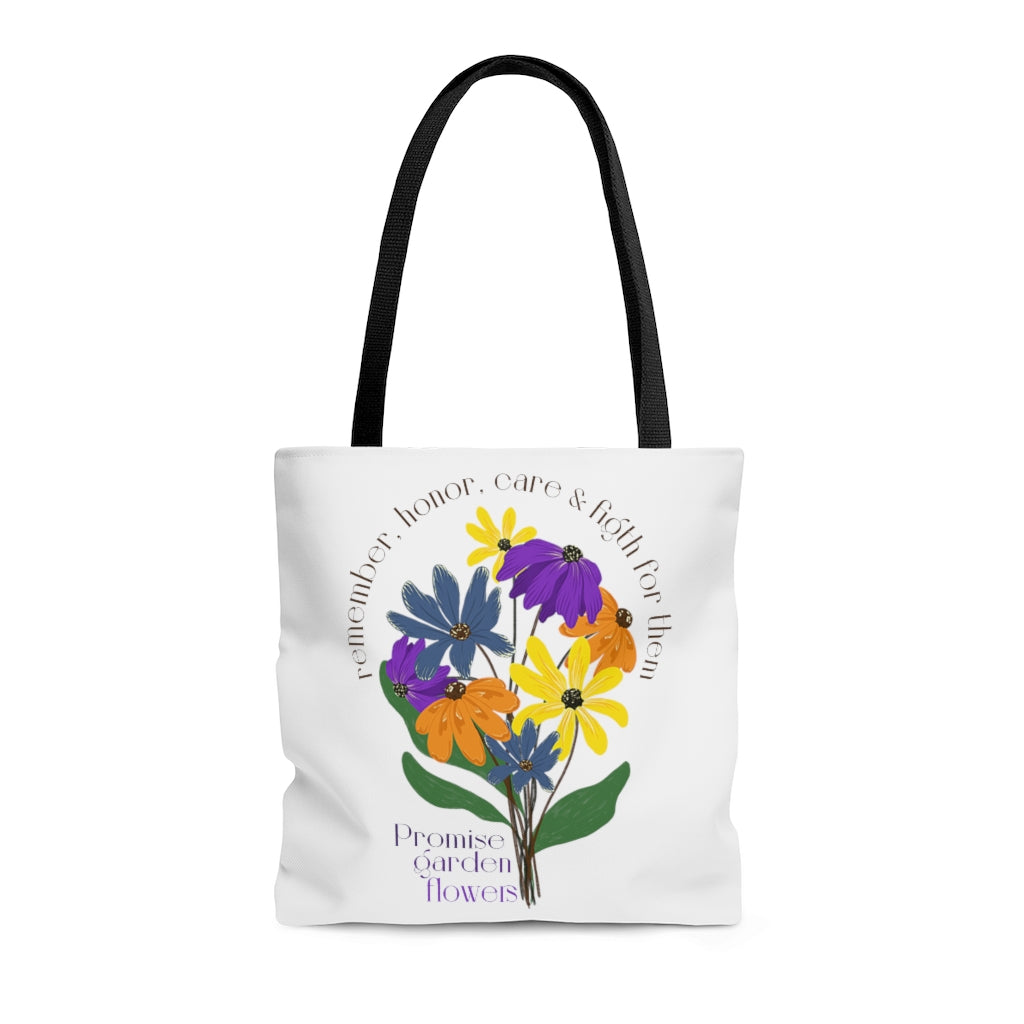 White Tote Bag - Promise Garden Flowers