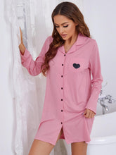 Load image into Gallery viewer, Heart Graphic Lapel Collar Long Sleeve Night Dress
