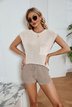 Load image into Gallery viewer, Ribbed Round Neck Pocket Knit Top and Shorts Set
